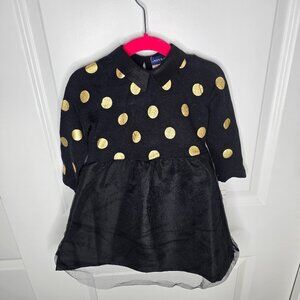 NWT Andy & Evan 18-24M Black Gold Holiday Dress Knit Taffeta And Tulle Polka Dot